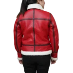 Women's Christmas Red Leather Shearling Lined Jacket - back look