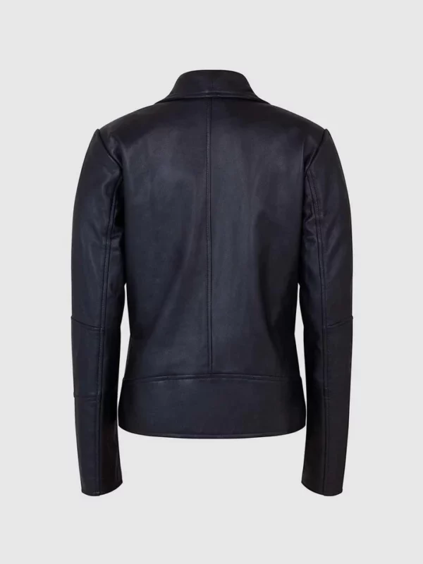 Stylish Plain Black Leather Biker Jacket Women's - Back look