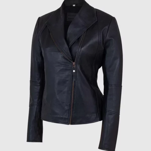 stylish plain black women biker jacket