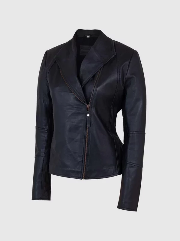 stylish plain black women biker jacket