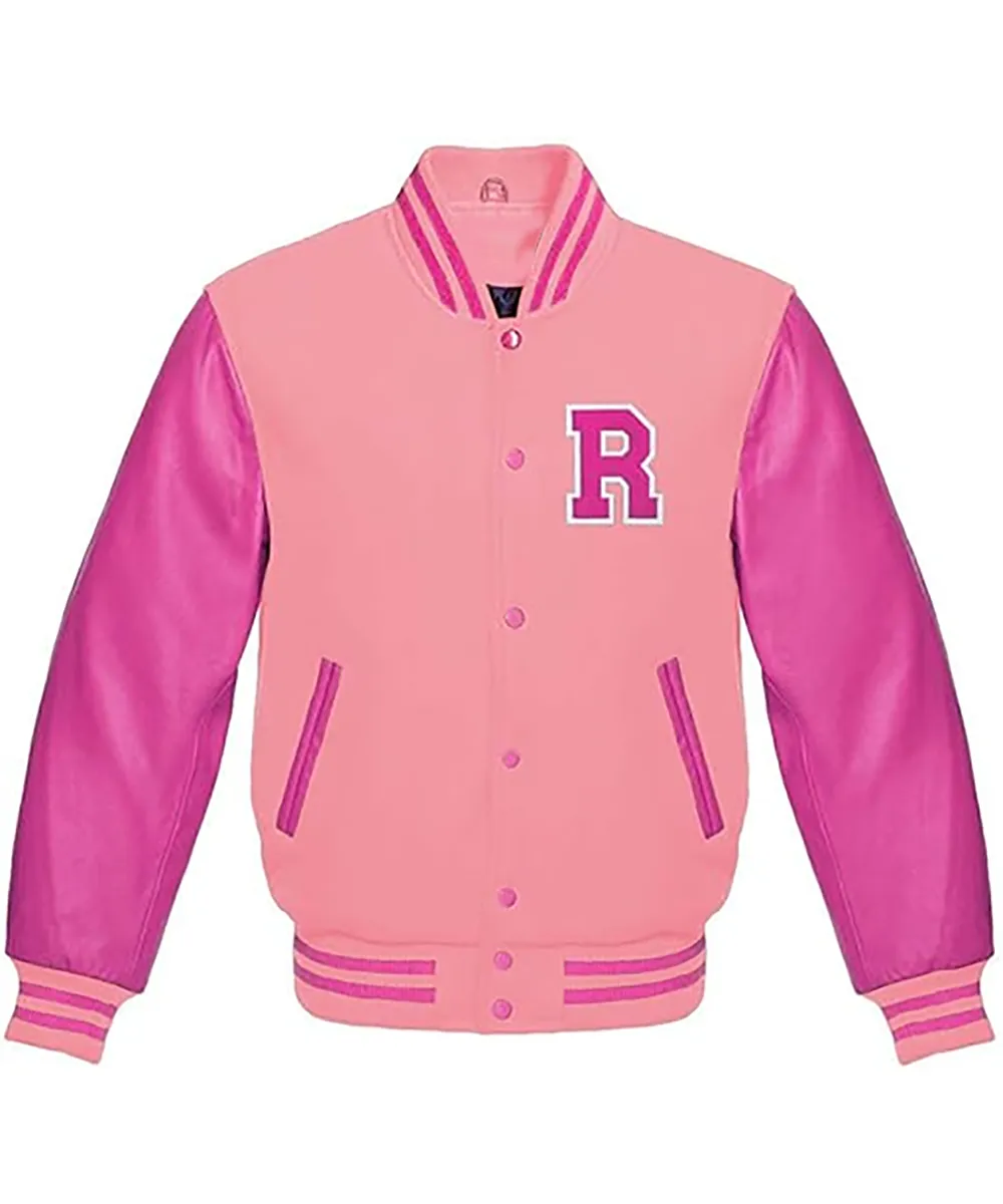 women pink varsity jacket