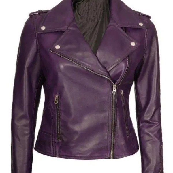 purple women biker jacket