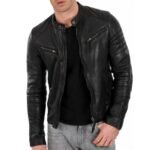 Cafe Racer Black Leather Jacket For Men