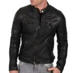 Cafe Racer Black Leather Jacket For Men