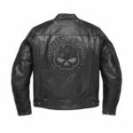 Harley Davidson Black Biker Leather Jacket - Skull Reflective