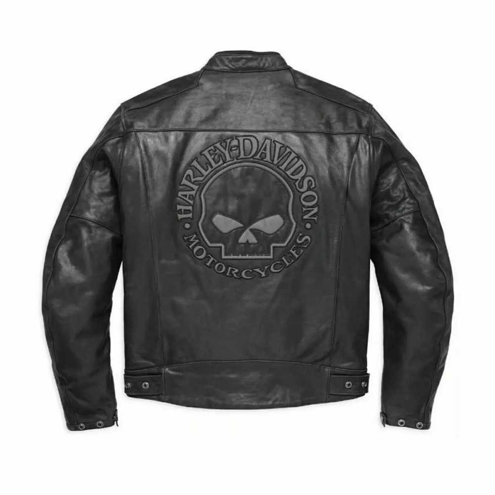 Harley Davidson Black Biker Leather Jacket - Skull Reflective