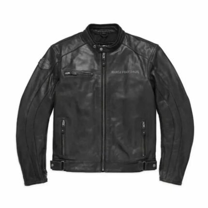Harley Davidson Black Biker Leather Jacket - Skull Reflective