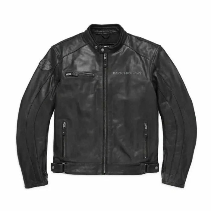 Harley Davidson Black Biker Leather Jacket - Skull Reflective