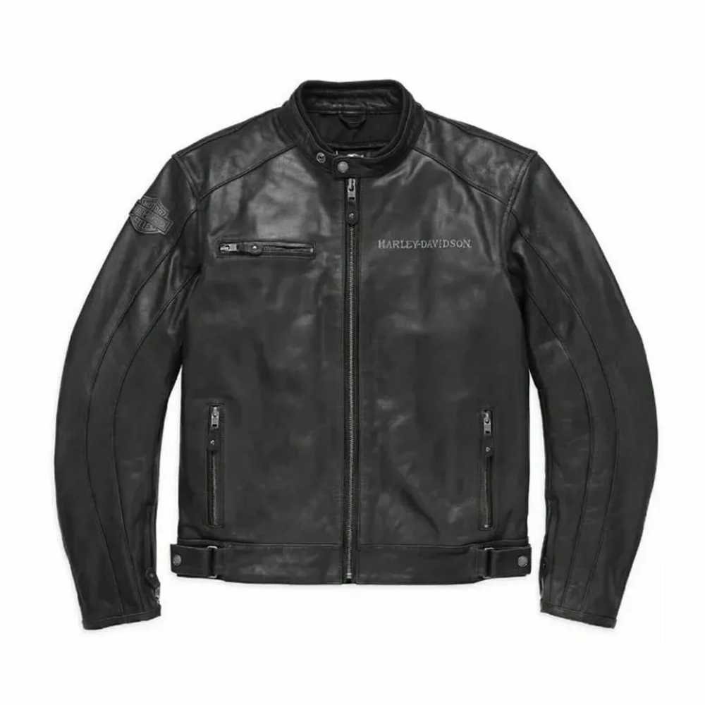 Harley Davidson Black Biker Leather Jacket - Skull Reflective
