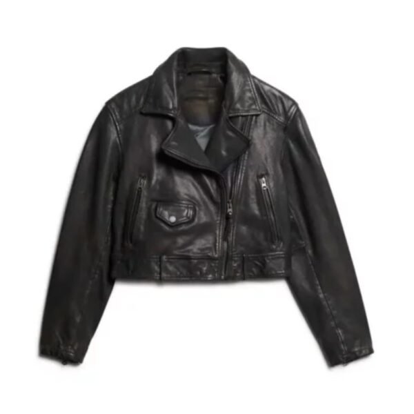 Women Cropped Black Biker Jacket