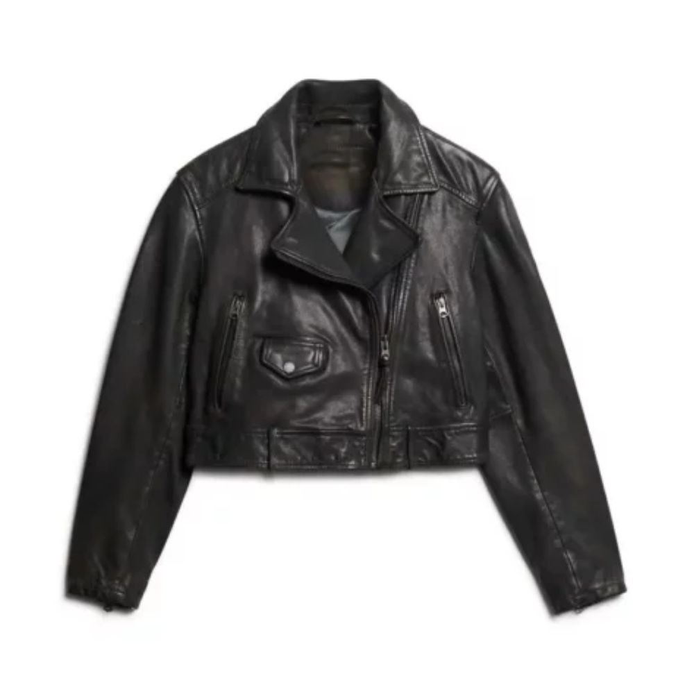 Women Cropped Black Biker Jacket