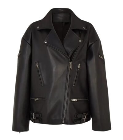 Women Oversized Black Biker Leather Jacket