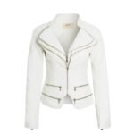 Women White Multi Zipper Leather Jacket