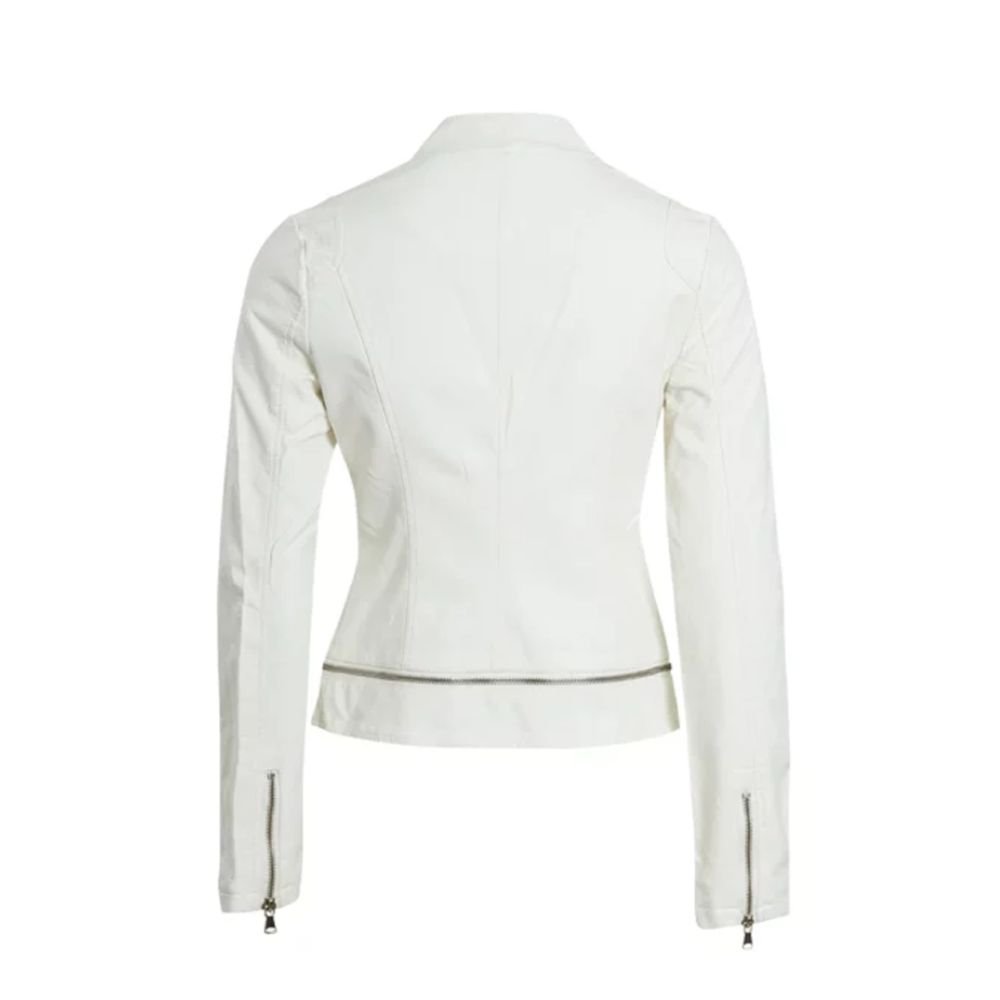 Women White Multi Zipper Leather Jacket