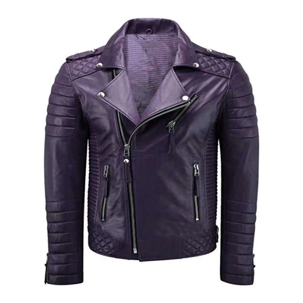 Women Quilted Purple Leather Jacket