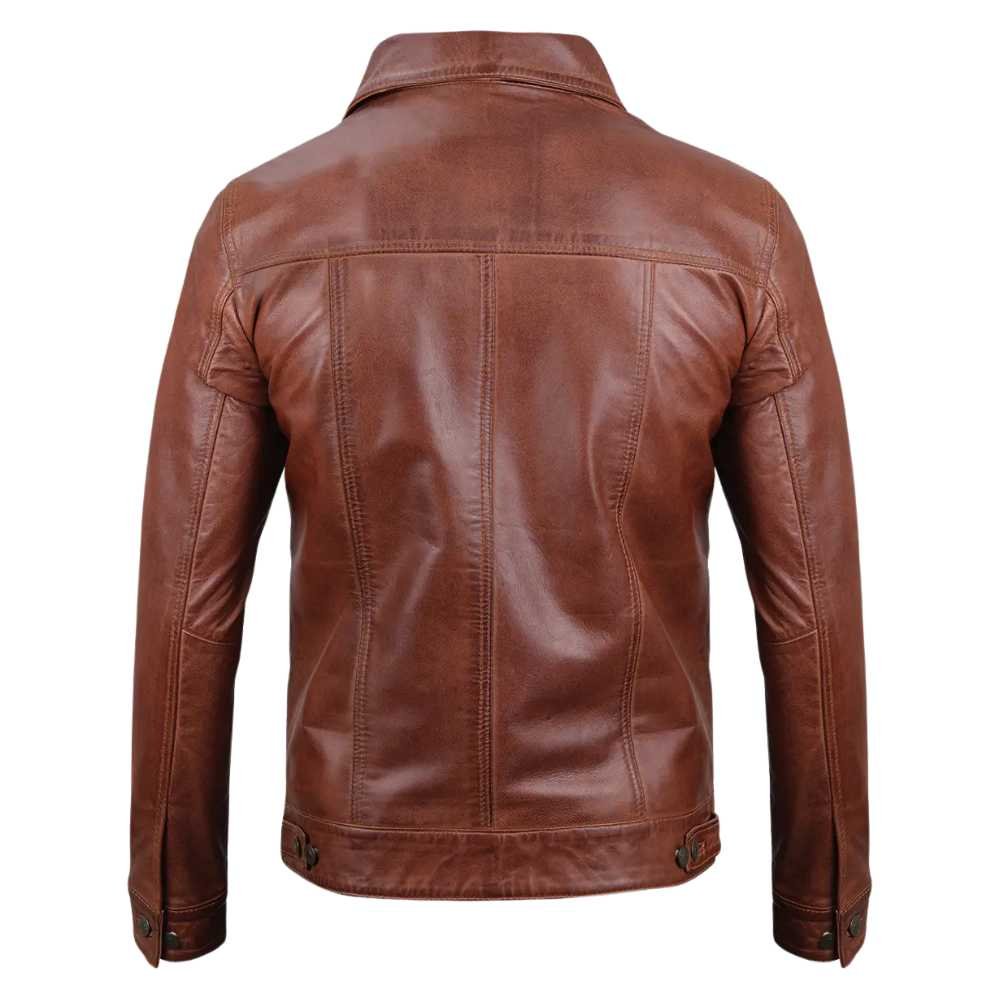 Mens Cognac Trucker Brown Leather Jacket