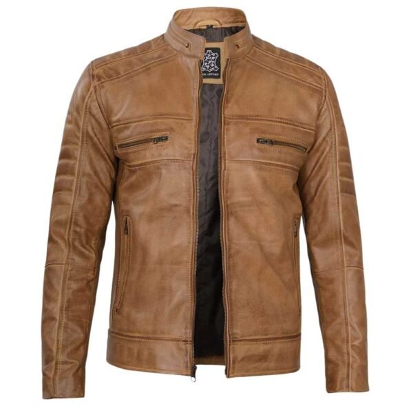 Men's Cafe Racer Camel Brown Leather Jacket