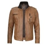 Mens Camel Brown Biker Leather Jacket