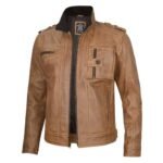 Mens Camel Brown Biker Leather Jacket