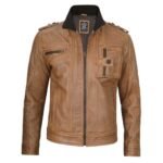 Mens Camel Brown Biker Leather Jacket