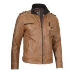 Mens Camel Brown Biker Leather Jacket