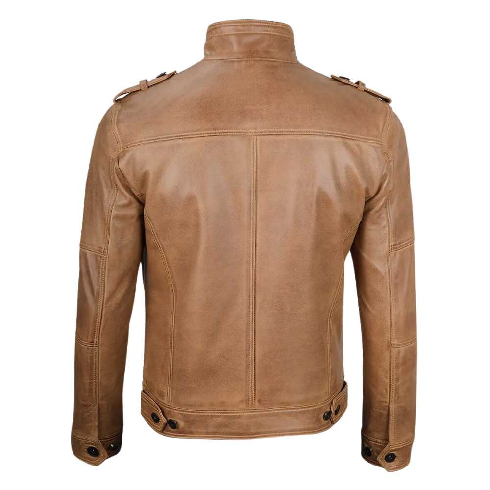 Mens Camel Brown Biker Leather Jacket