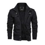 Mens Casual Thicken Multi-Pocket Black Bomber Jacket