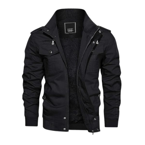 Mens Casual Thicken Multi-Pocket Black Bomber Jacket