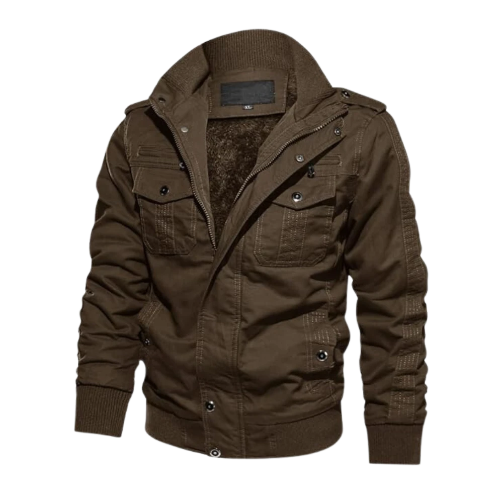 Mens Casual Thicken Multi-Pocket Coffee Bomber Jacket