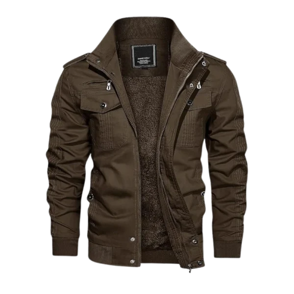 Mens Casual Thicken Multi-Pocket Coffee Bomber Jacket