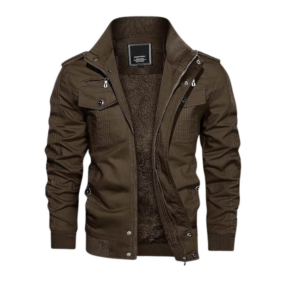 Mens Casual Thicken Multi-Pocket Coffee Bomber Jacket