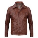 Mens Cognac Trucker Brown Leather Jacket