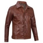 Mens Cognac Trucker Brown Leather Jacket