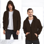 Mens Heavyweight Full Zip Up All Brown Hoodie