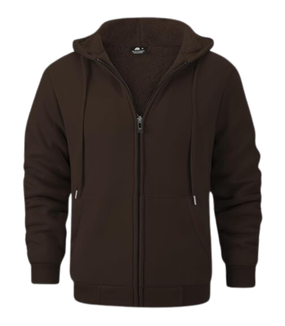 Mens Heavyweight Full Zip Up All Brown Hoodie