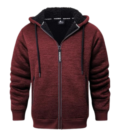 Mens Heavyweight Full Zip Up Heather Red Hoodie