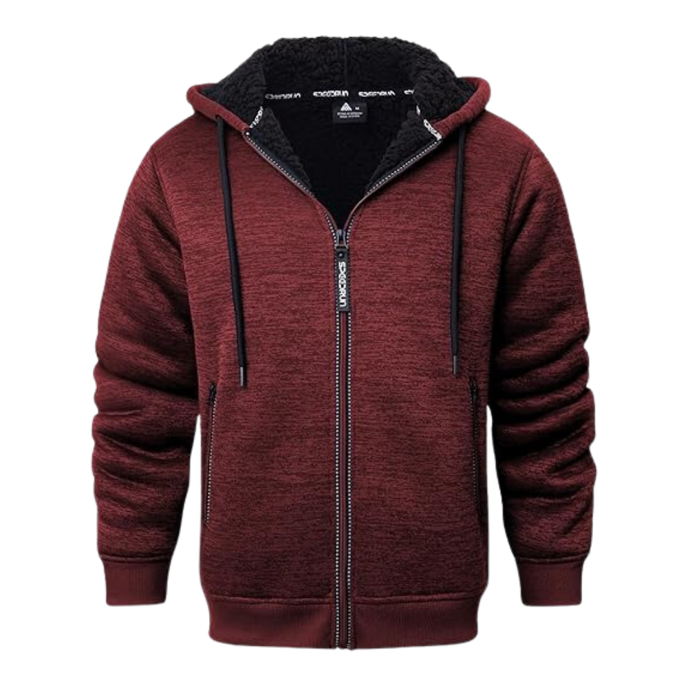 Mens Heavyweight Full Zip Up Heather Red Hoodie