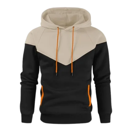 Mens Midweight Fleece Pullover Beige Black Hoodie