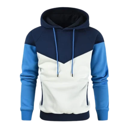 Mens Midweight Fleece Pullover Blue White Hoodie