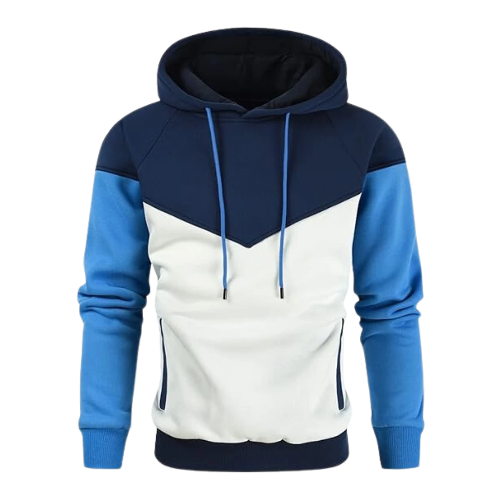 Mens Midweight Fleece Pullover Blue White Hoodie