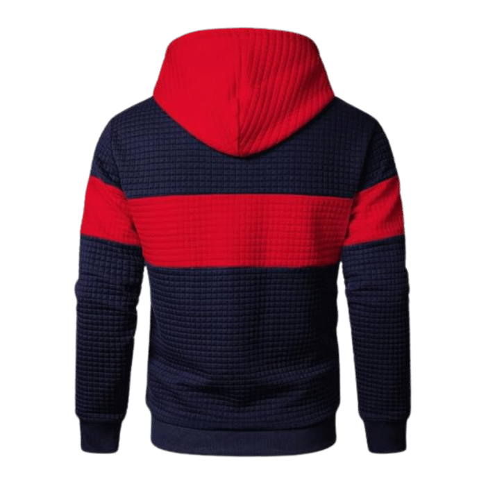 Mens Patchwork Plaid Jacquard Red and Navy Hoodie - Image 2
