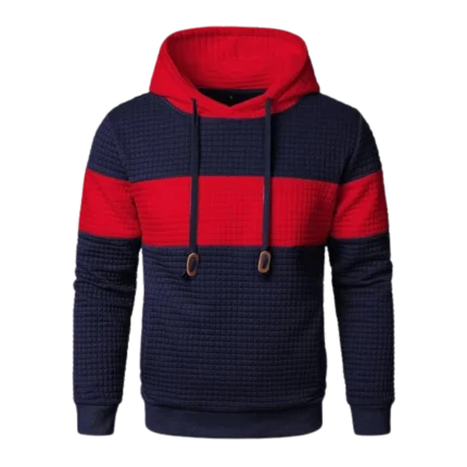 Mens Patchwork Plaid Jacquard Red and Navy Hoodie