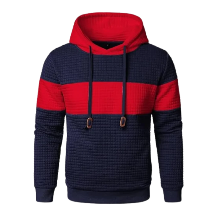 Mens Patchwork Plaid Jacquard Red and Navy Hoodie