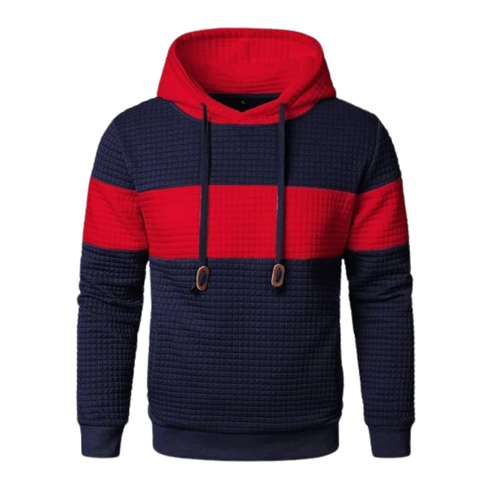 Mens Patchwork Plaid Jacquard Red and Navy Hoodie