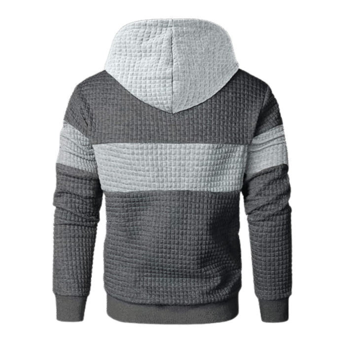 Mens Pullover Patchwork Plaid Jacquard Grey Hoodie - Image 2