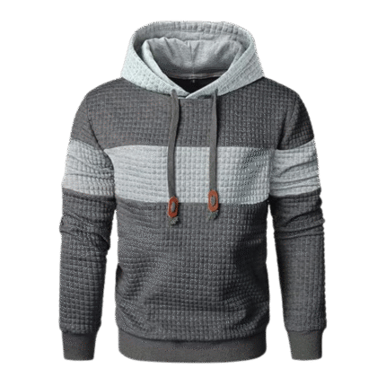 Mens Pullover Patchwork Plaid Jacquard Grey Hoodie