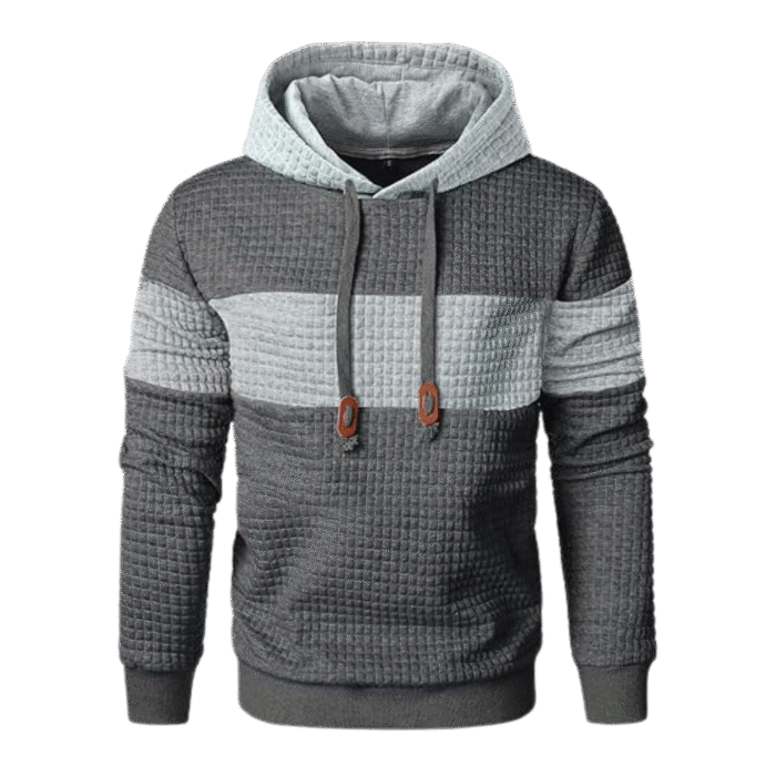 Mens Pullover Patchwork Plaid Jacquard Grey Hoodie
