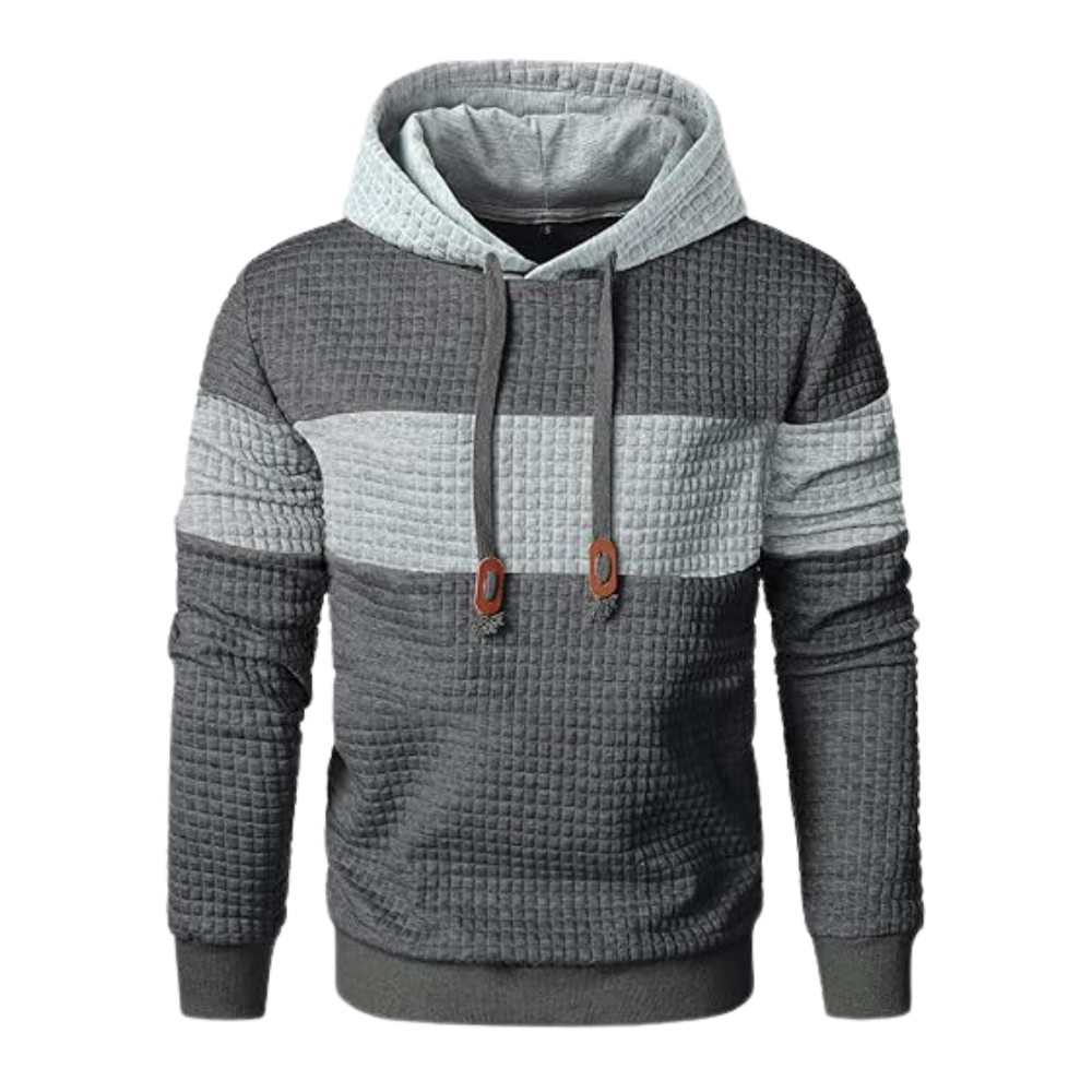 Mens Pullover Patchwork Plaid Jacquard Grey Hoodie