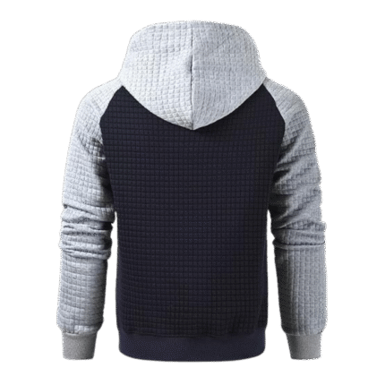 Mens Patchwork Plaid Jacquard Blue and Grey Hoodie