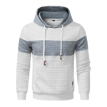 Mens Pullover Patchwork Plaid Jacquard White Hoodie